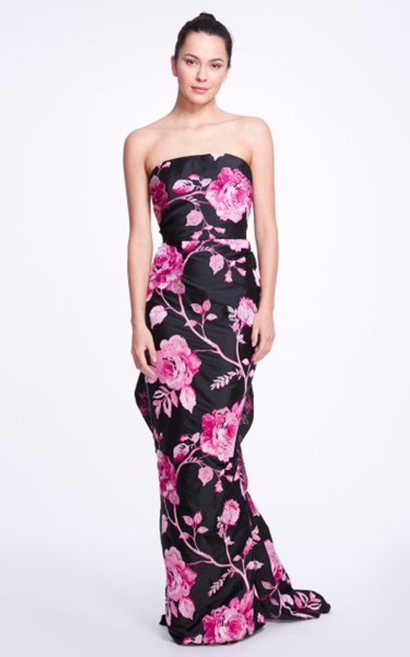 Ruffled Crepe Evening Gown